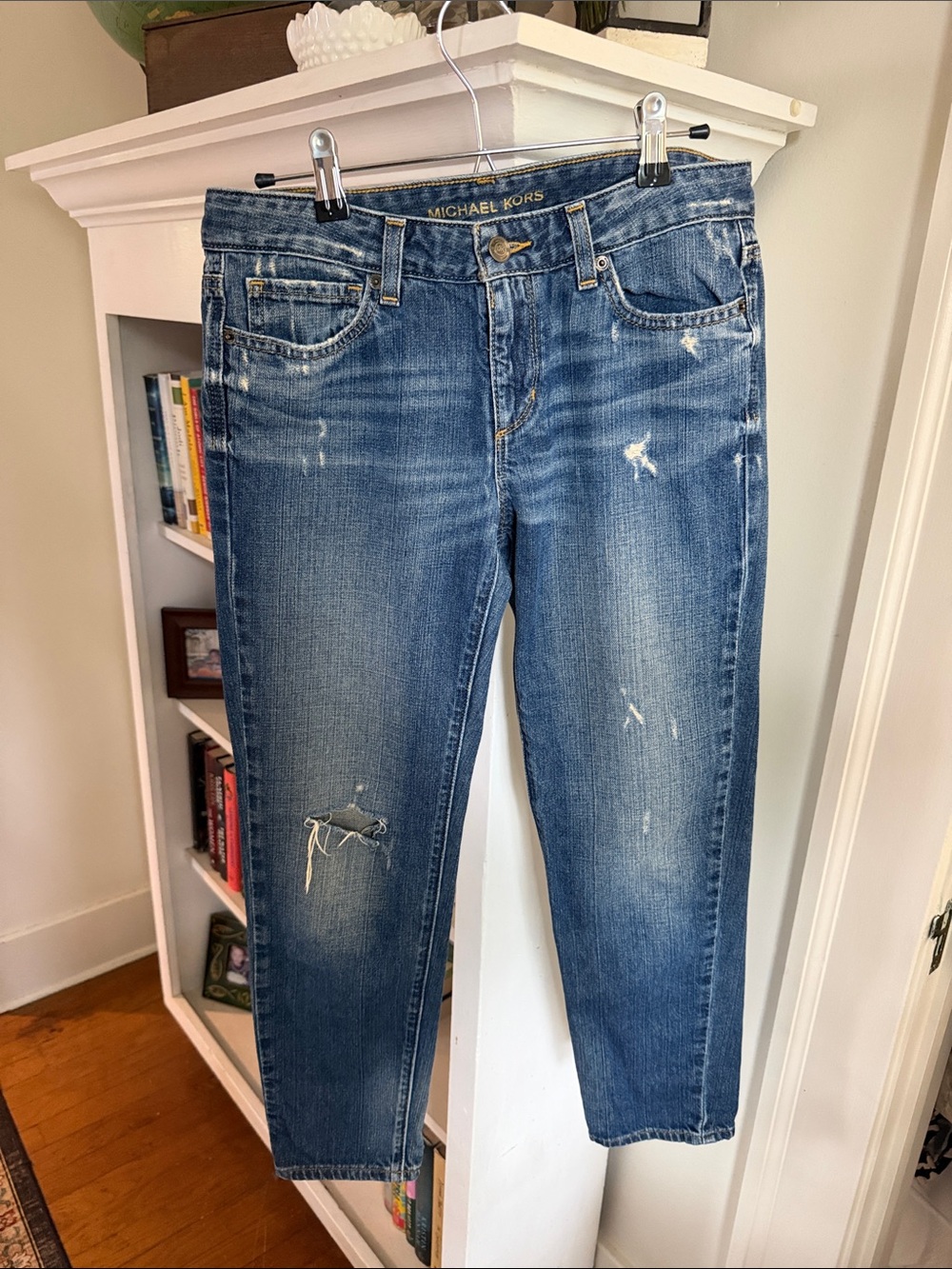 Michael Kors Medium Blue Distressed Cropped Jeans